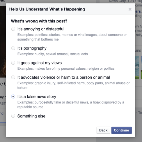 false news report on Facebook