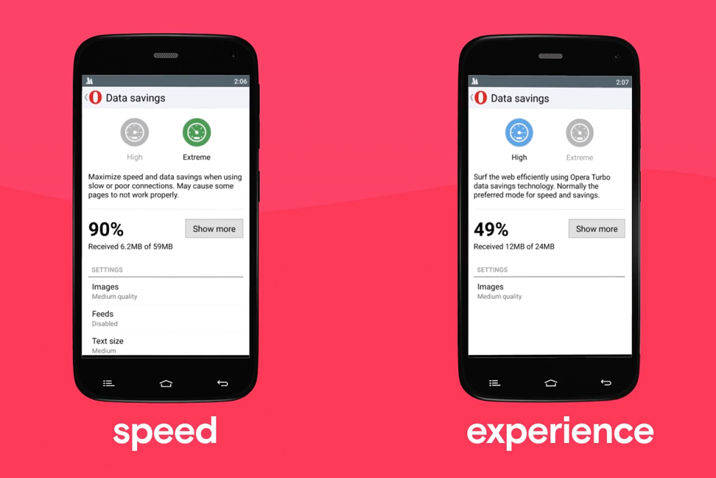 Opera Mini data savings mode