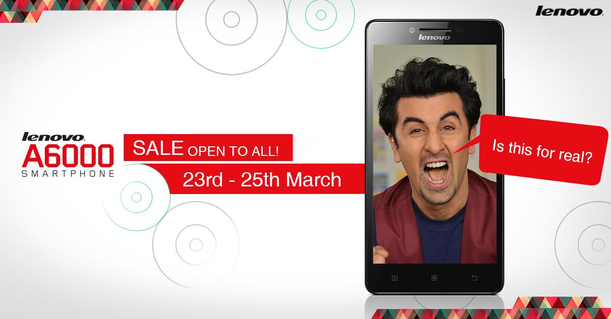 Buy Lenovo A6000 without flash sale from March 23 to 25
