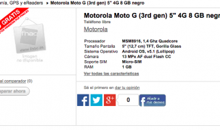 Motorola Moto G (3rd Gen) listed on Spanish retail site with Specifications and price