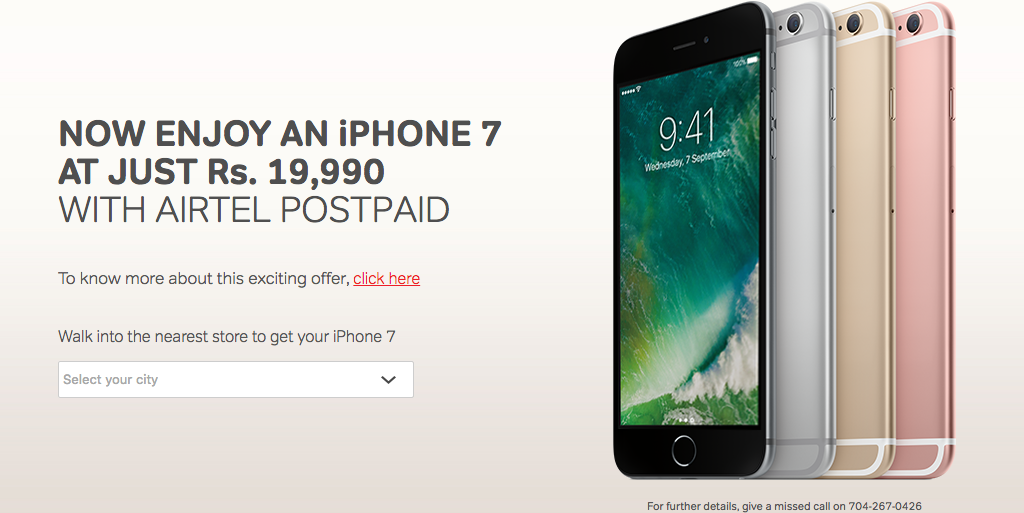 Airtel offers iPhone 7, iPhone 7 Plus in India starting Rs. 19990 with 12 months contract