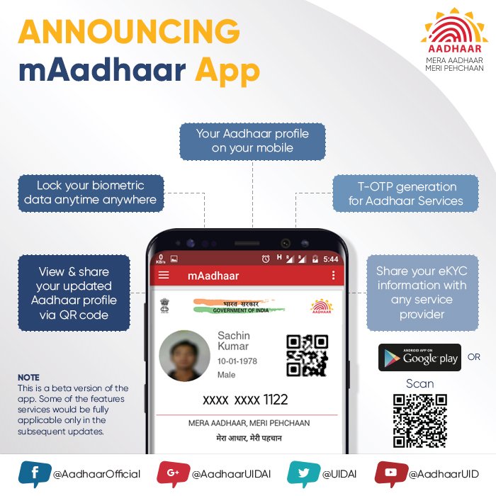 UIDAI Launches mAadhaar App To Carry Aadhaar in Your Pocket