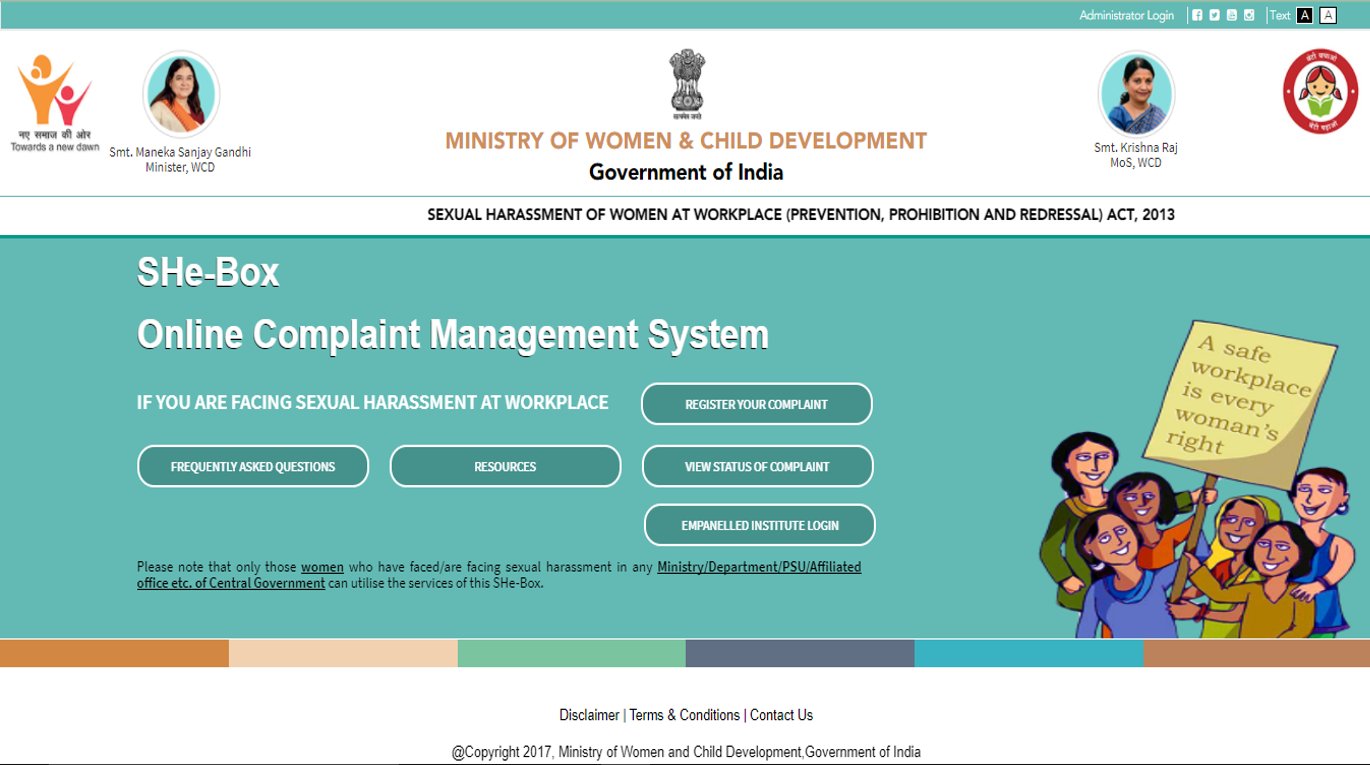 Government Launches ‘SHe-box’ Portal to File Sexual Harassment Complaints
