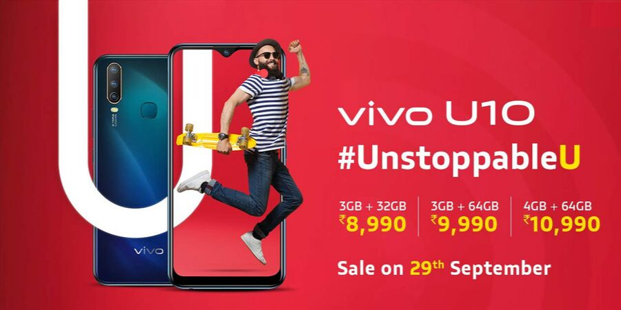 Vivo U10 with Triple Camera and 5,000mAh battery launched in India starting at Rs. 8,990