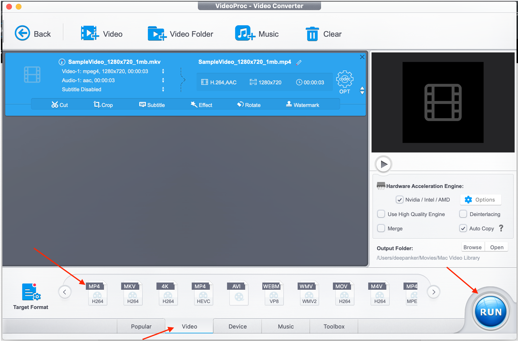 videoproc cut chapter mkv