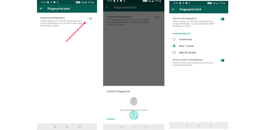 WhatsApp fingerprint lock Android