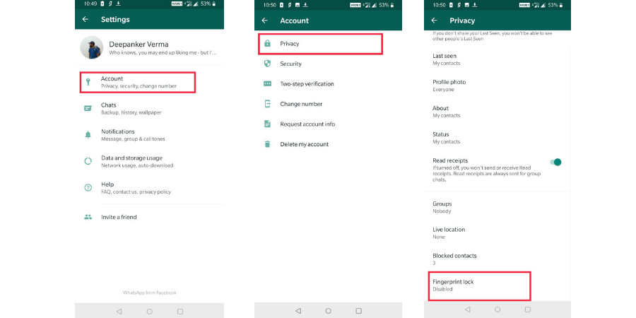 WhatsApp fingerprint lock Android