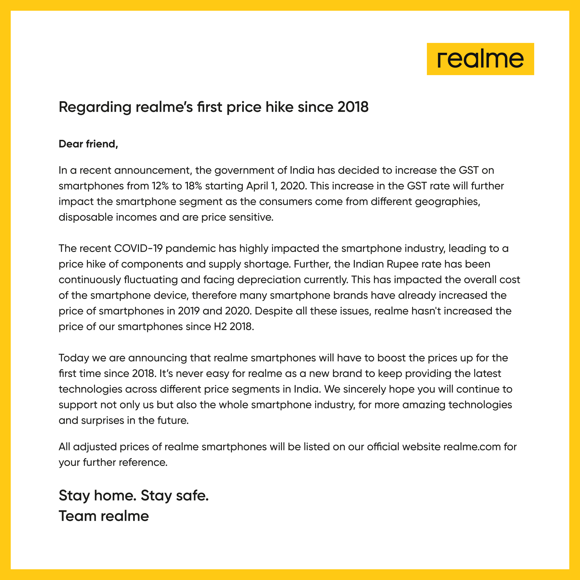 Realme Price hike
