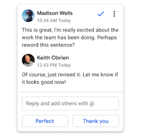 Google Docs gets smart replies to comments