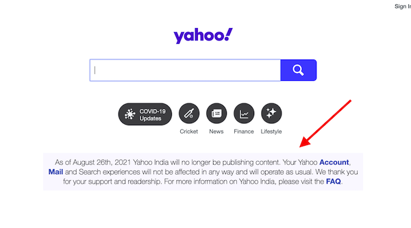 Yahoo is shutting down Content operations in India
