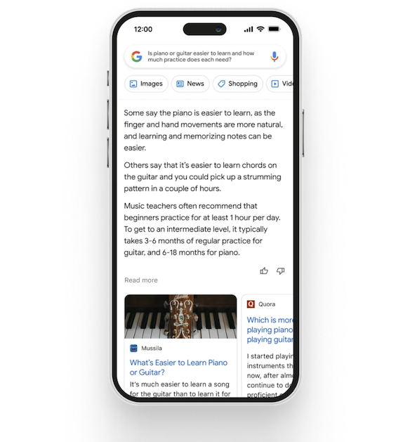 Google search summaries AI