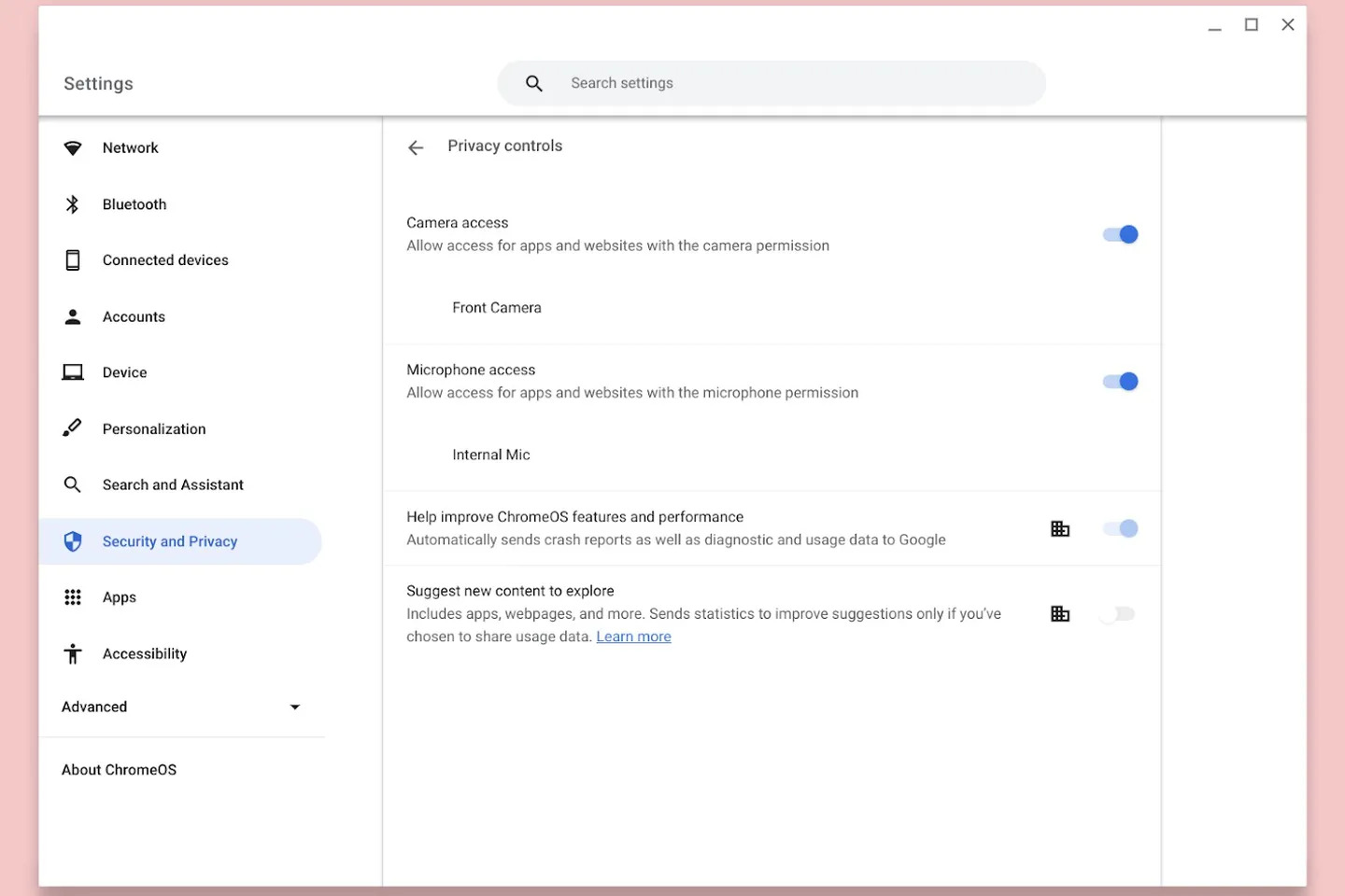 camera and mic switch in Chromebook