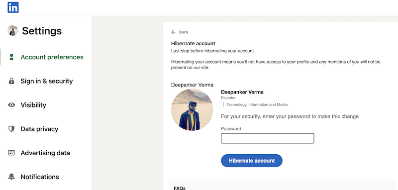 Delete LinkedIn account