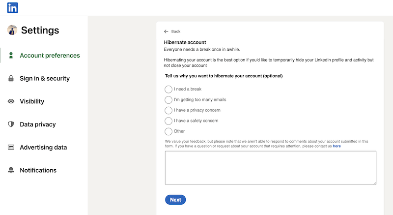 Deactivate LinkedIn Account