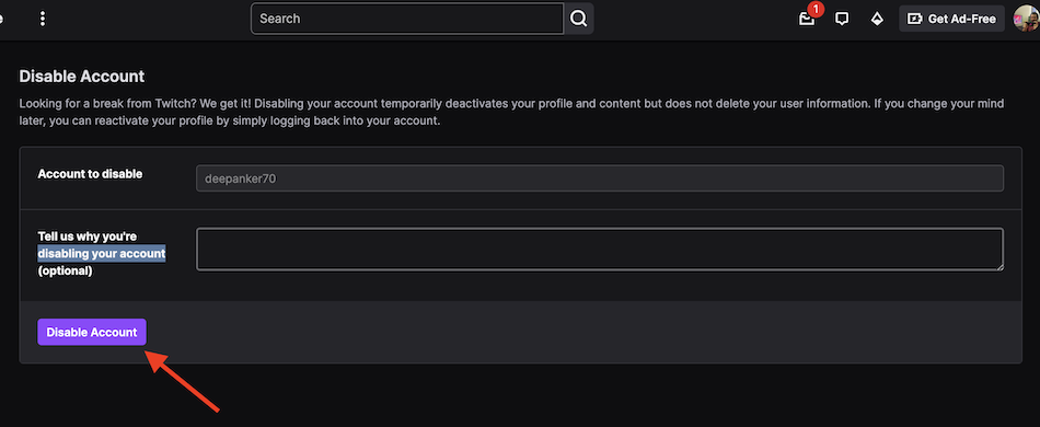 Disable Twitch account