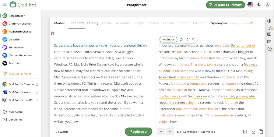 QuillBot's Paraphraser Tool