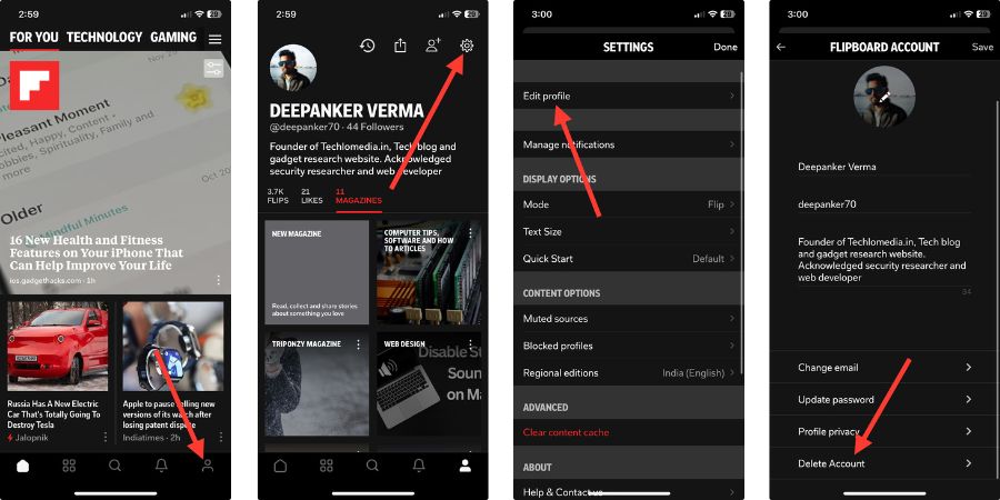 Delete Flipboard account