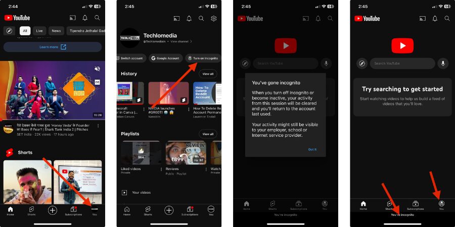 Go Incognito on YouTube Apps