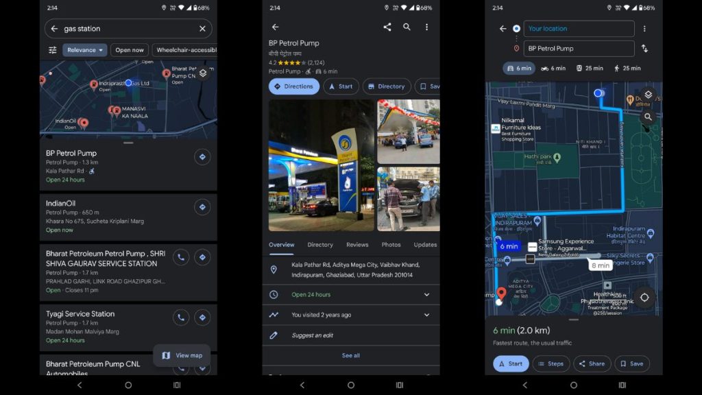 Directions to the Nearest Gas Station using Google Maps