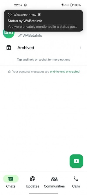 WhatsApp is testing Status update mentions