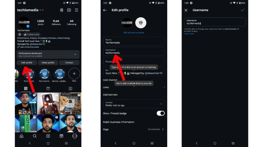 How to change Instagram Username