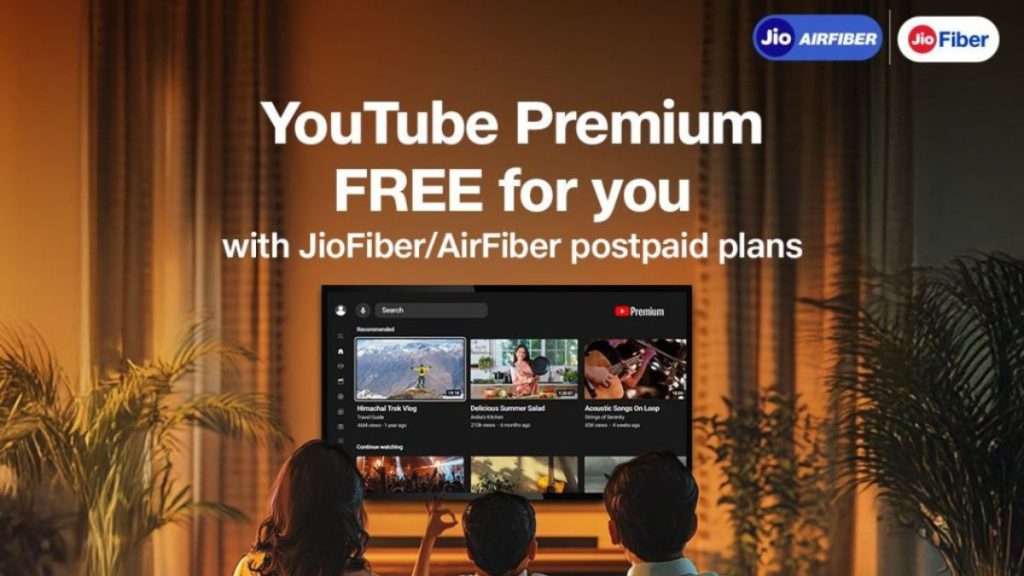 JioFiber and JioAirFiber YouTube premium