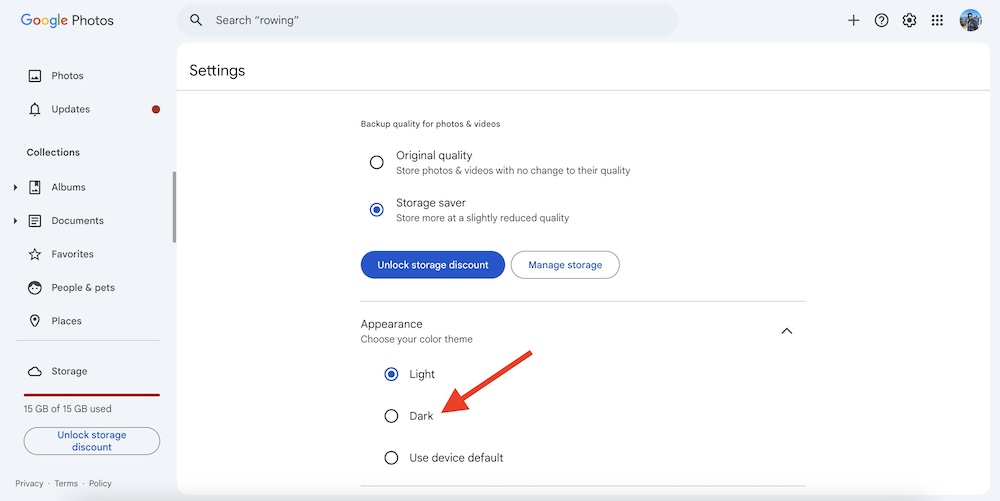Enable Dark Mode on Google Photos Web