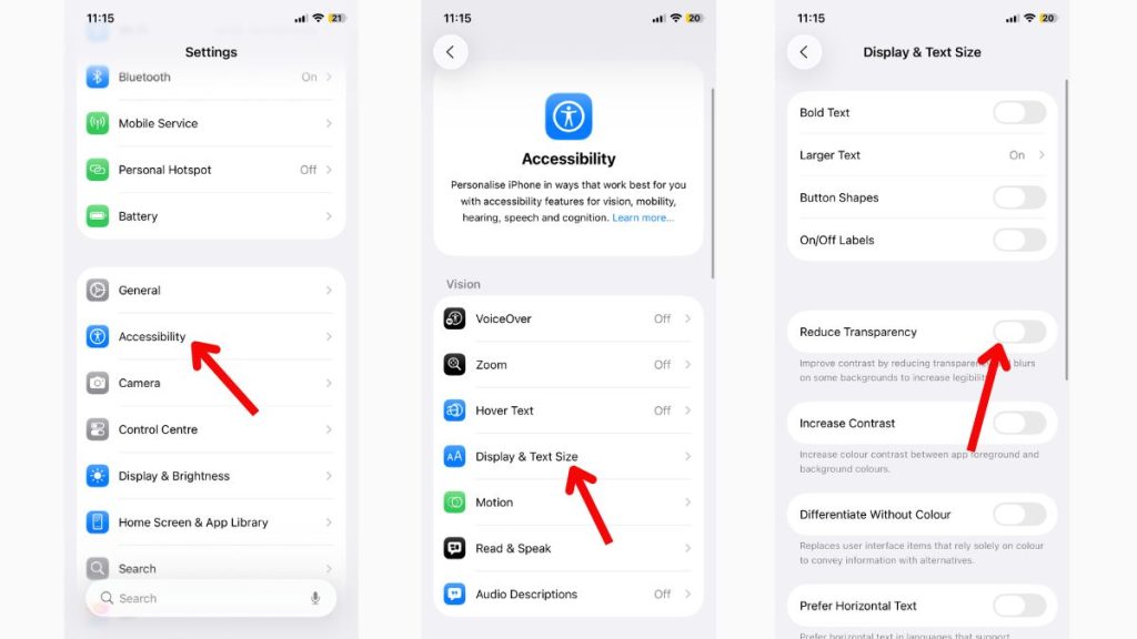 reduce transparency in iOS 26