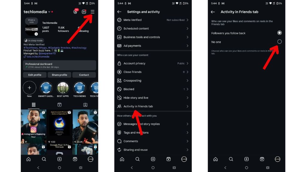 Turn Off Activity in the Friends Tab