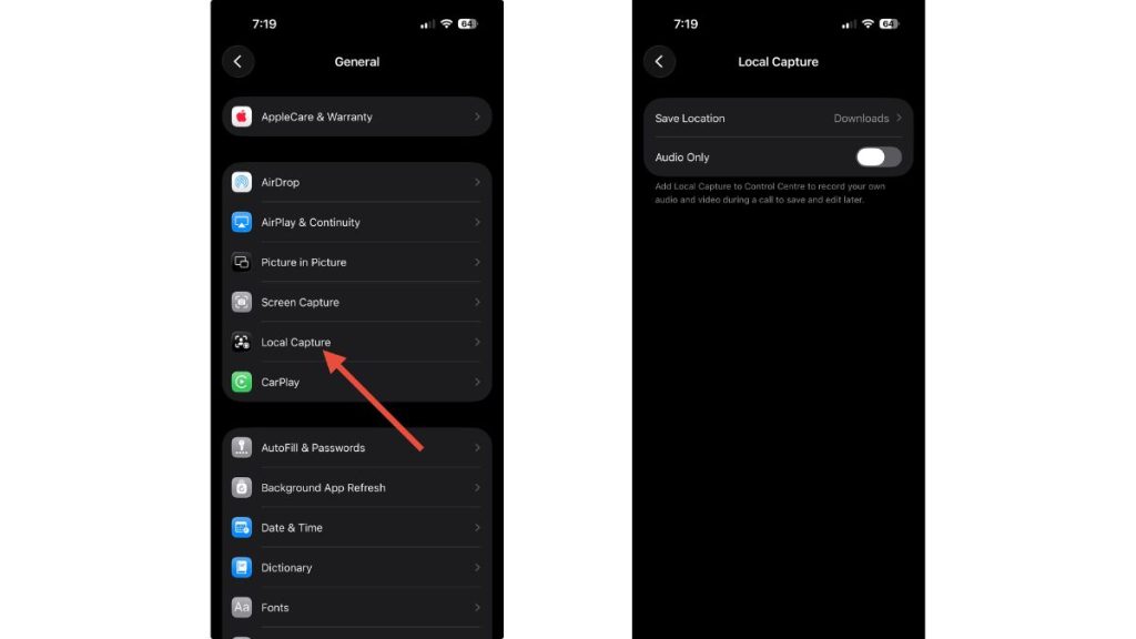 Local Capture Settings