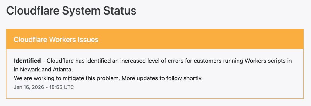 Cloudflare service status.