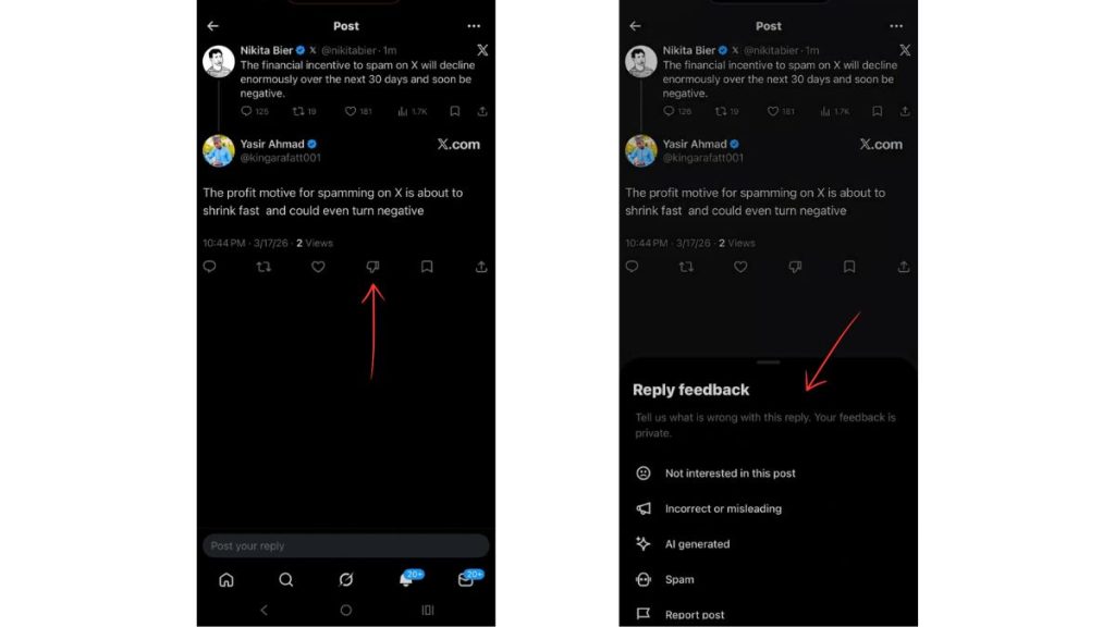 X Testing Dislike Button for Replies