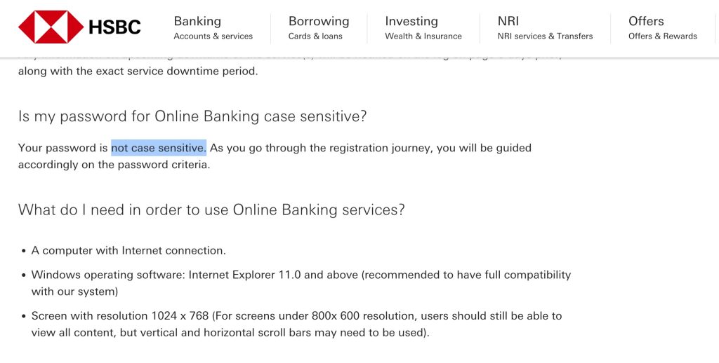 HSBC's Password Change