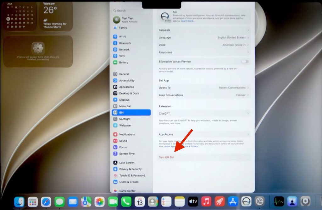 Turn off Siri AI macOS